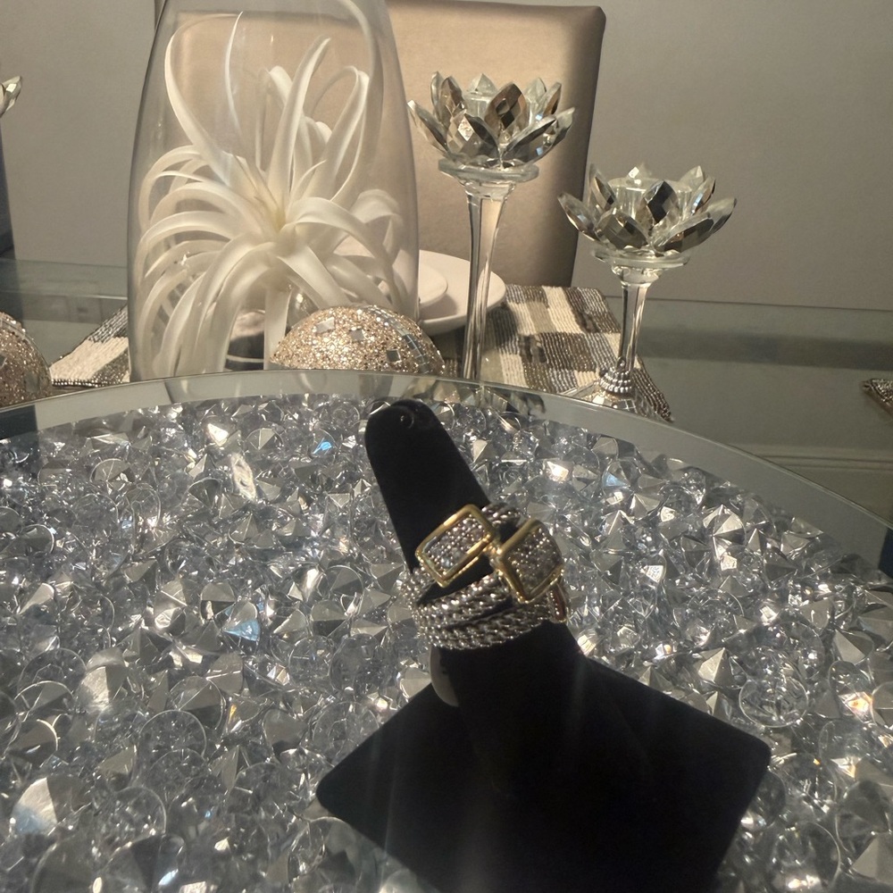 Designer Inspired Two Tone Cable Wrap Ring Pave C… - image 6